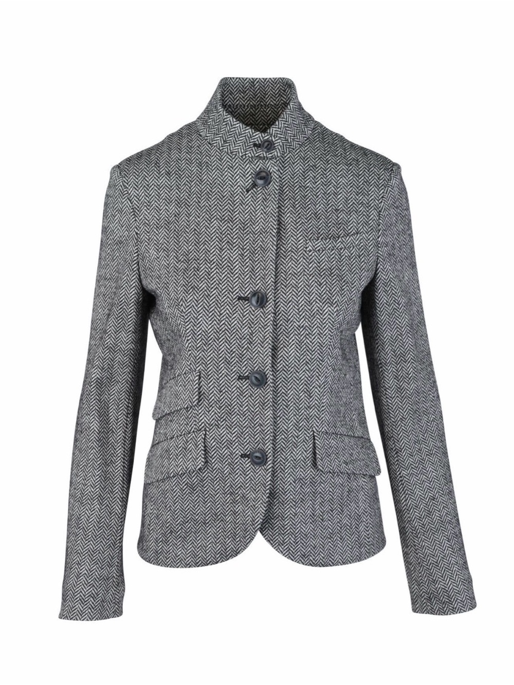 Rag & Bone Herringbone Wool Blend Stand Collar Blazer Black White Size 00